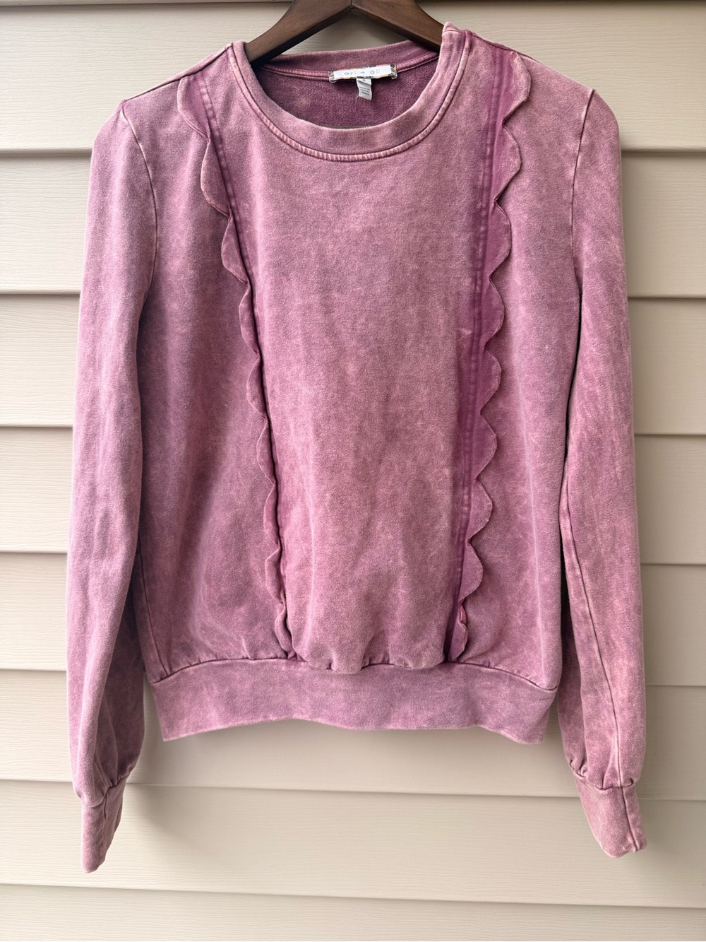 Eri + Ali Mauve Mineral Wash Ruffle Sweatshirt Size Small